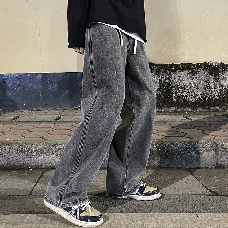 Men'S Fashion Grey Jeans - Jean Baggy pour hommes, mode coréenne,