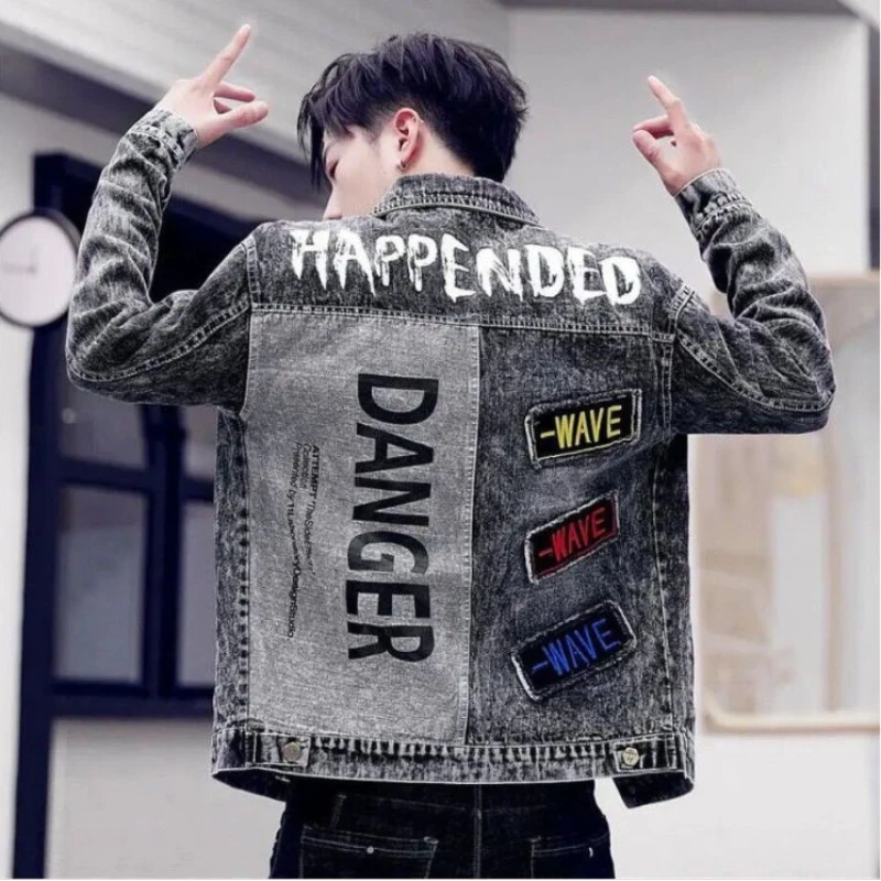 Mens Fashion Denim Jacket - Veste en jean imprimée pour homme,