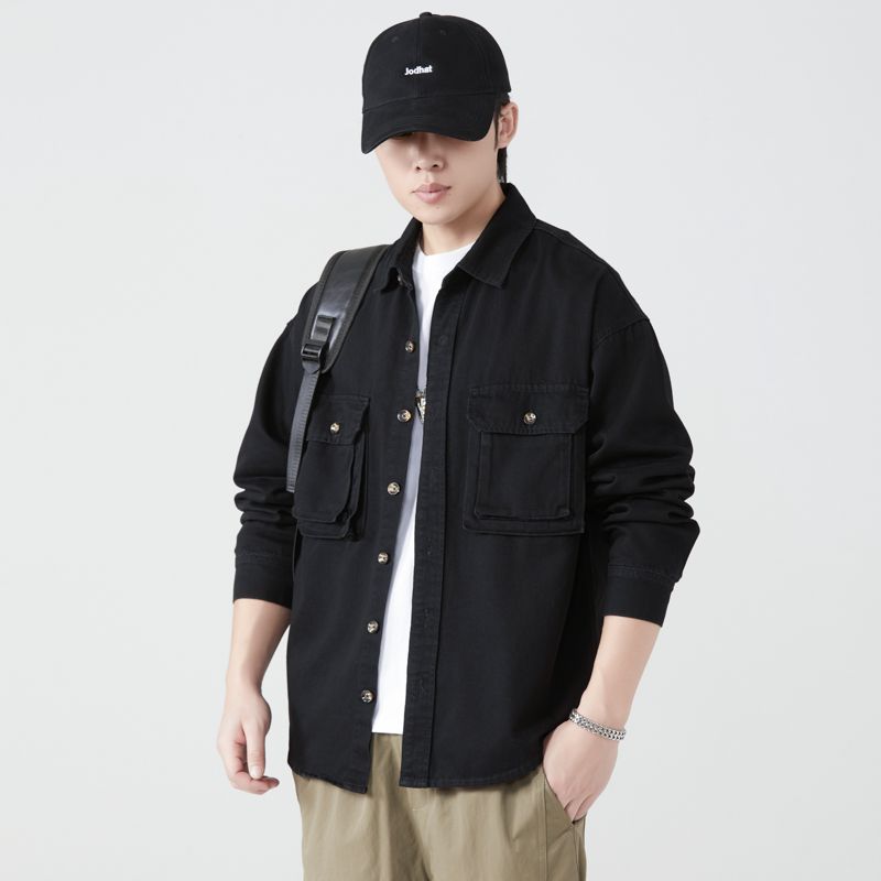 Mens Fashion Denim Jacket - Chemises d'outillage en pur coton pour