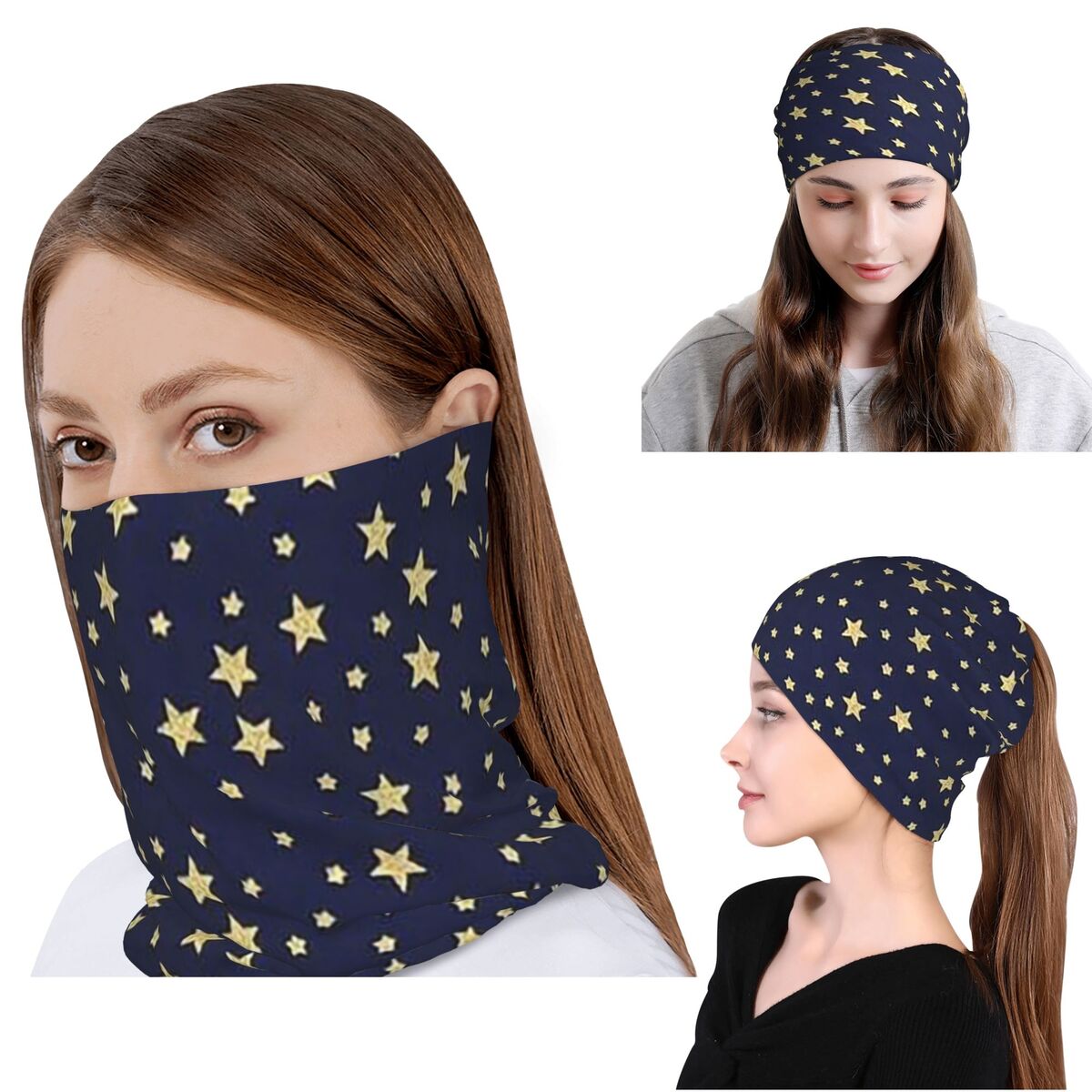 Beanie Winter Hat - Bandana imprimé bleu marine avec ciel