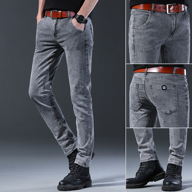 Men'S Fashion Grey Jeans - Jean slim gris élastique pour homme