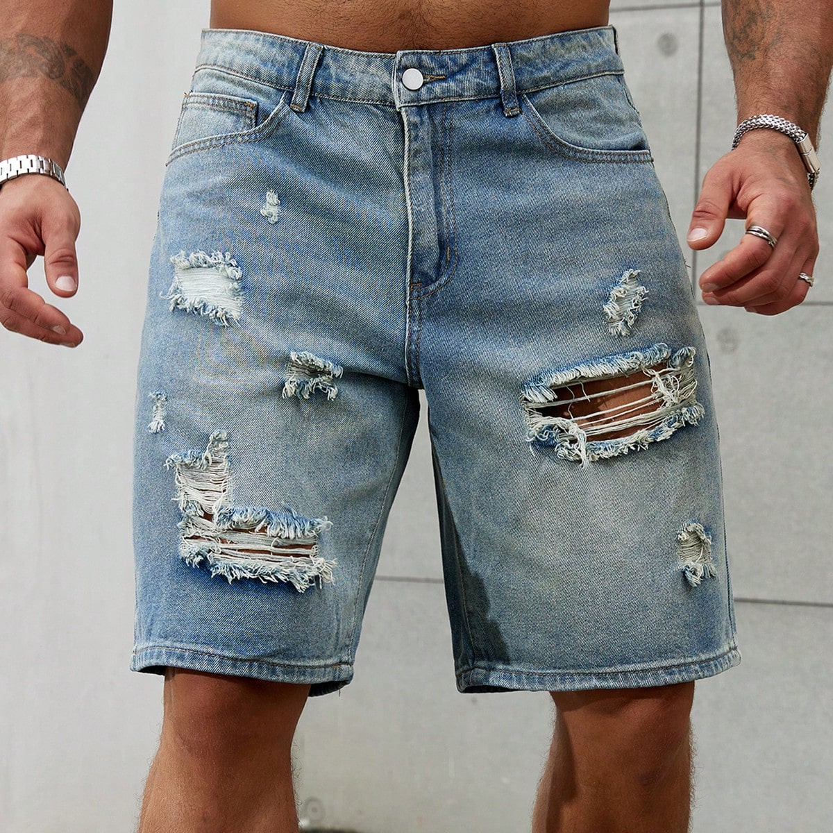 Men'S Fashion Overalls - Short en jean déchiré pour homme,