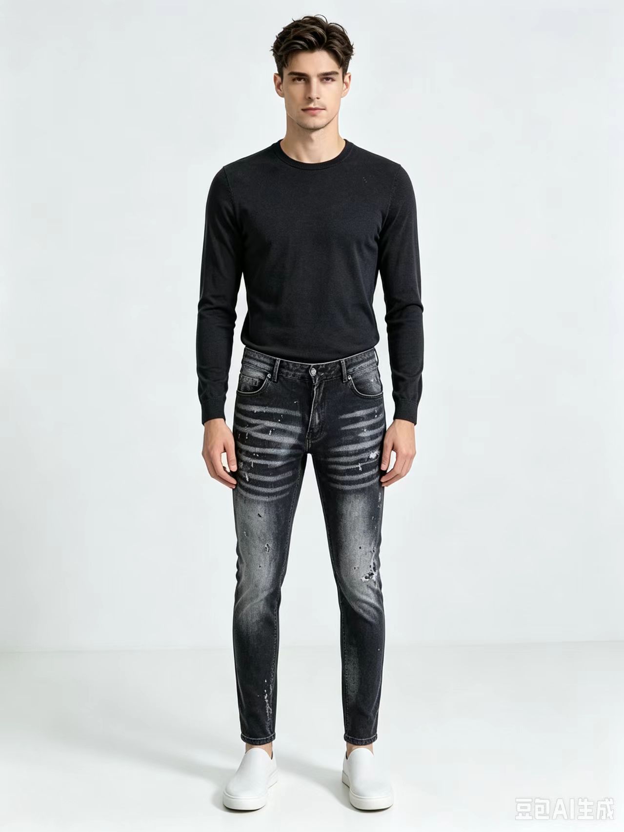 Men'S Fashion Grey Jeans - Jeans ajustés élastiques pour hommes, style