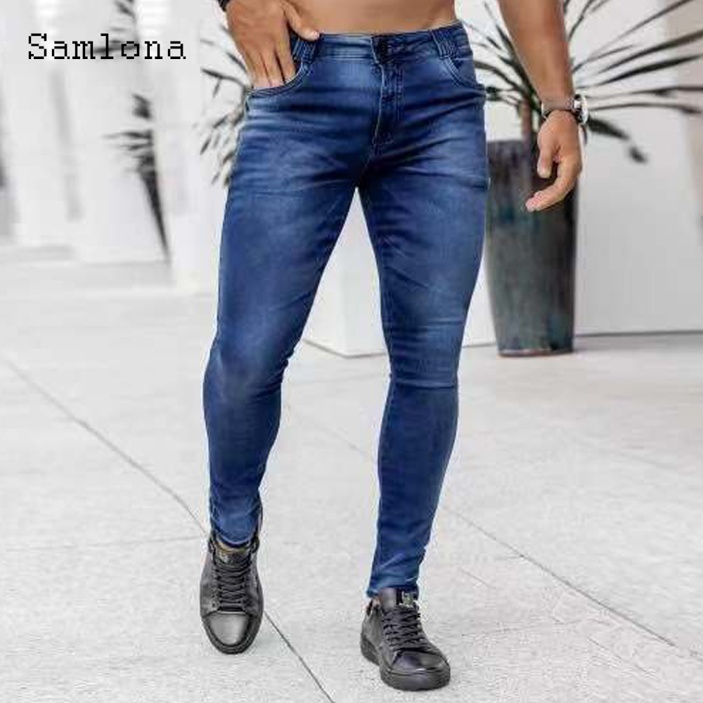 Men'S Fashion Grey Jeans - Samlona-Jean Slim en Denim pour Homme,