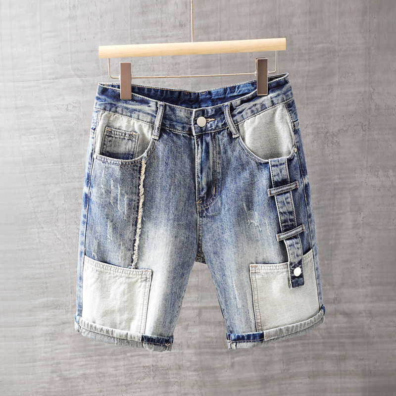 Men'S Fashion Overalls - Jean court homme pantalon avec poches