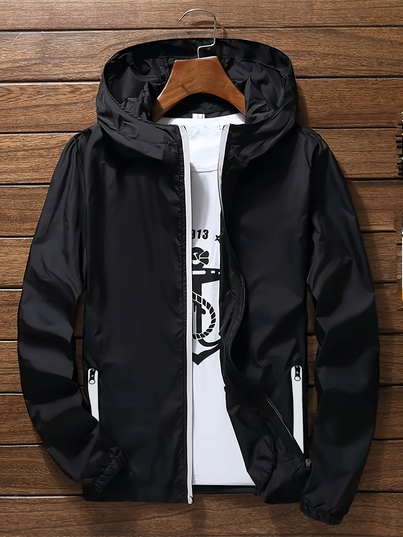 Mens Fashion Zip Up - Veste coupe-vent légère à capuche pour