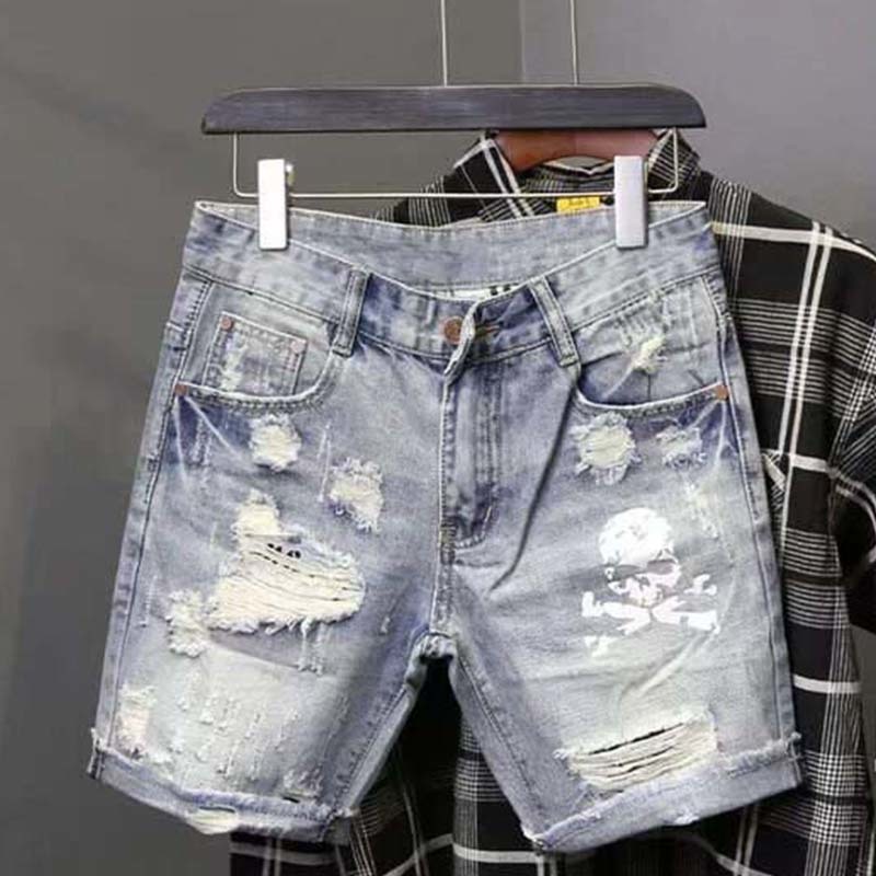 Men'S Fashion Overalls - Été hommes usé perle trou mendiant