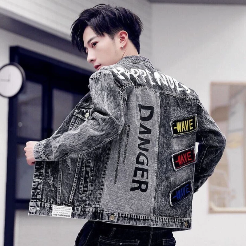 Veste en jean imprimée pour ho - Mens Fashion Denim Jacket avis et prix