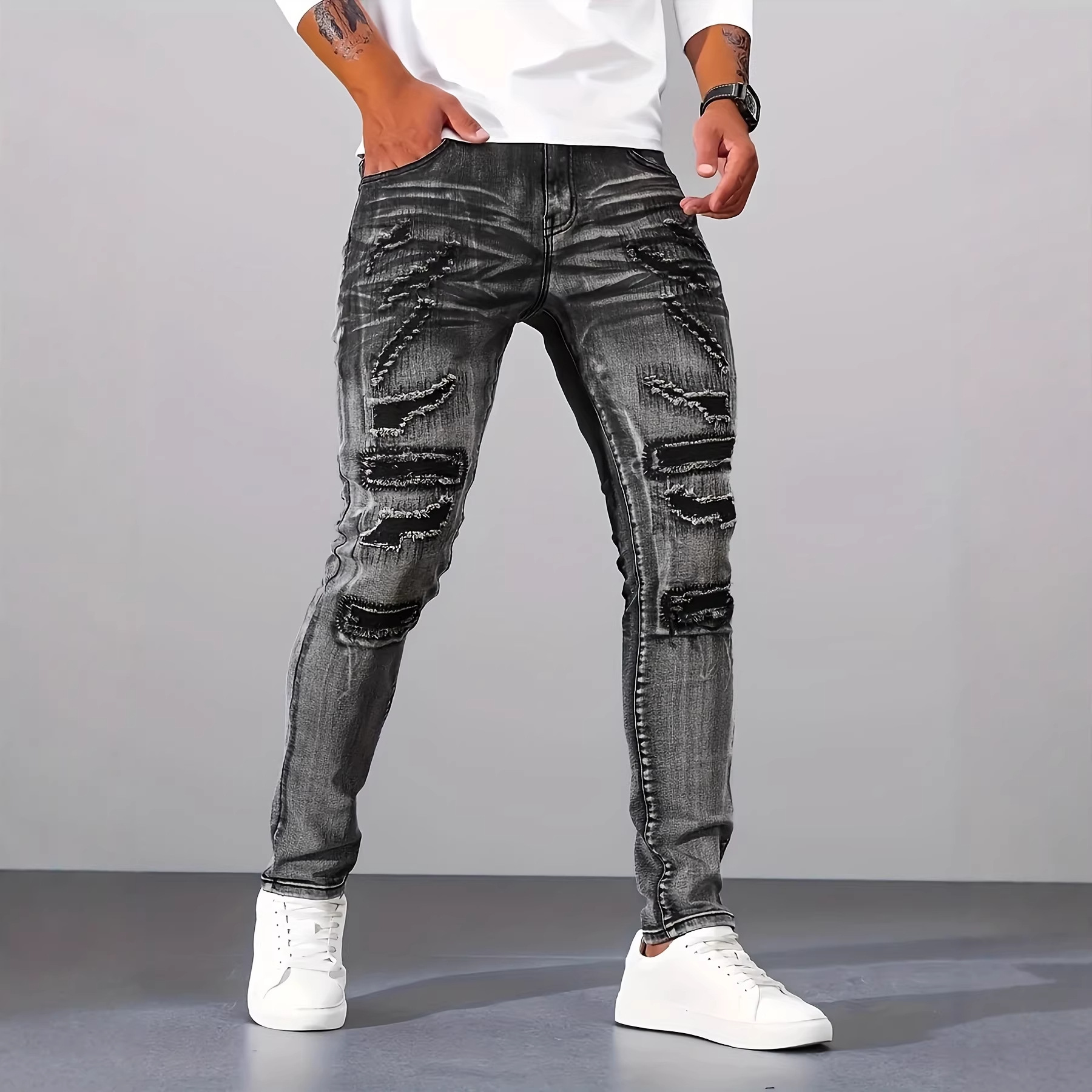 Jean slim gris décontracté pou - Men'S Fashion Grey Jeans avis et prix