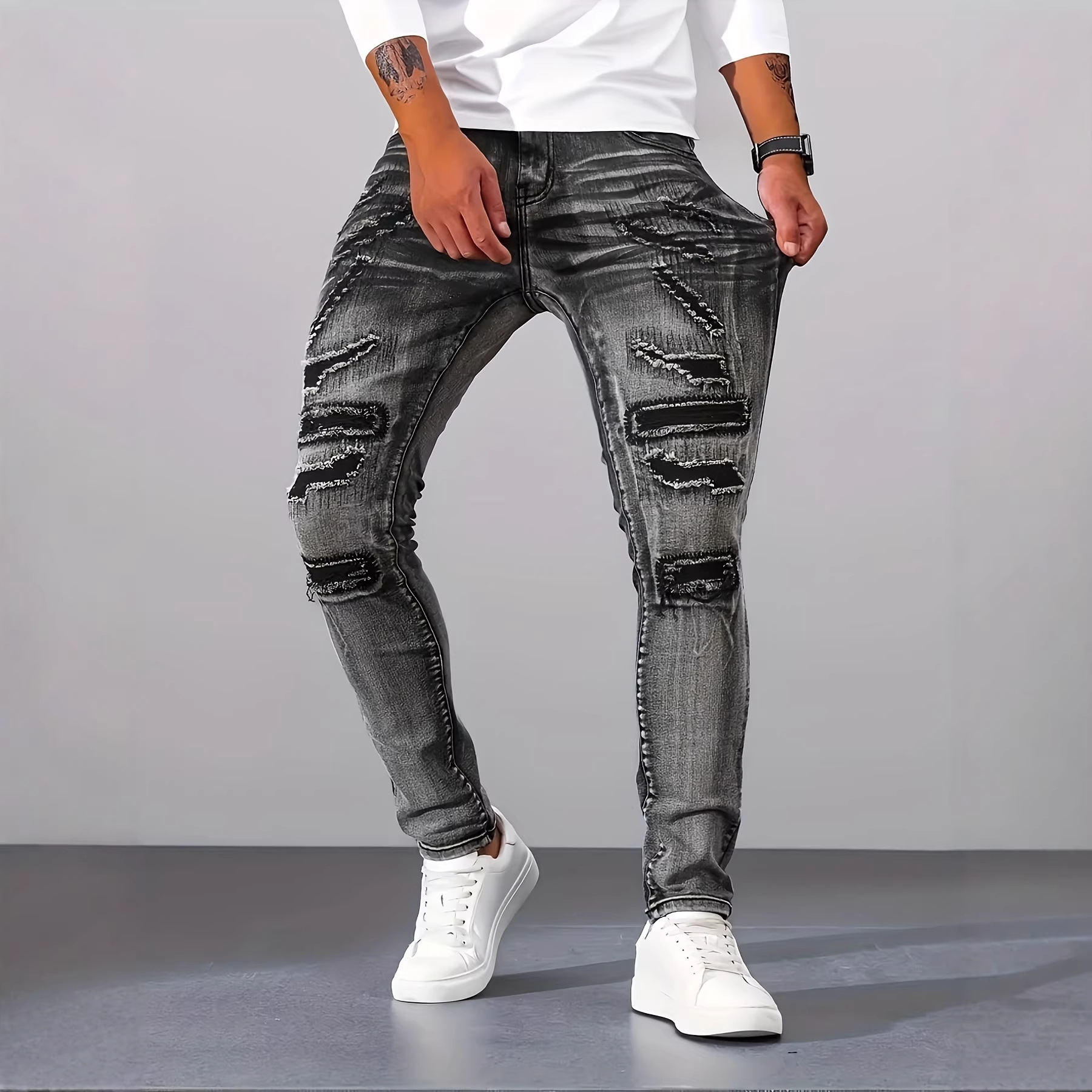 Jean slim gris décontracté pou - Men'S Fashion Grey Jeans avis et prix