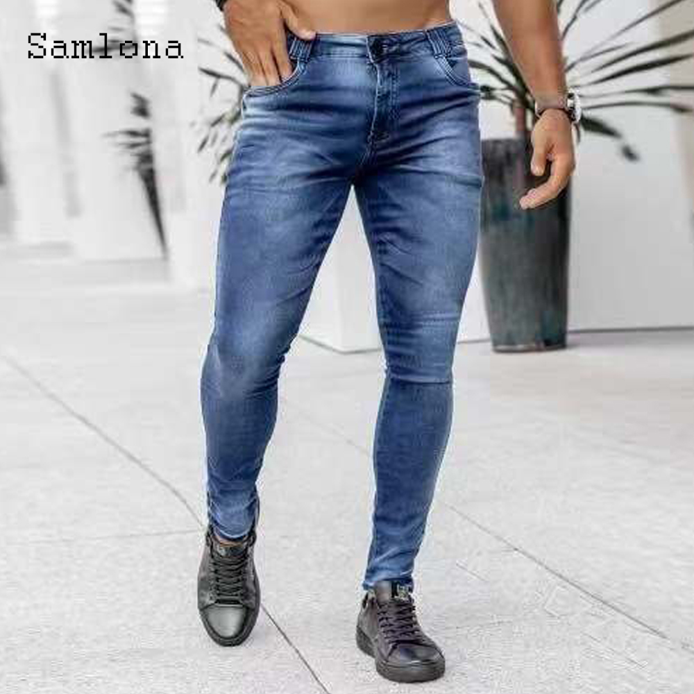 Samlona-Jean Slim en Denim pou - Men'S Fashion Grey Jeans avis et prix