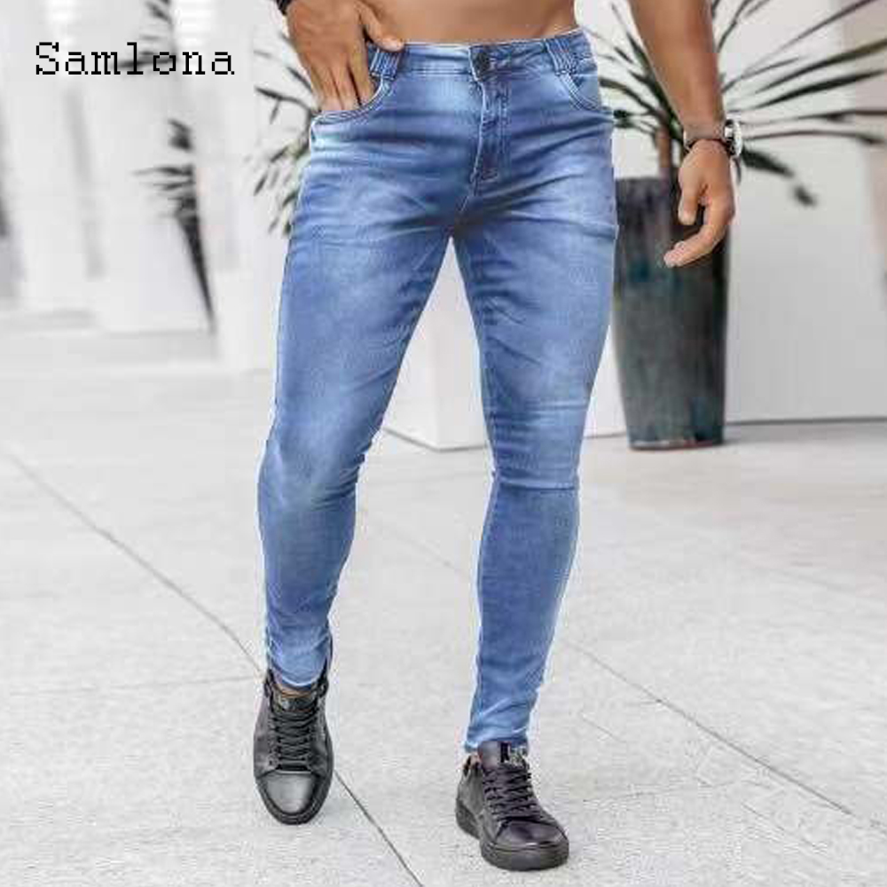 Samlona-Jean Slim en Denim pou - Men'S Fashion Grey Jeans avis et prix