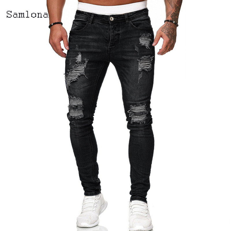 Samlona-Jean Slim en Denim pou - Men'S Fashion Grey Jeans avis et prix